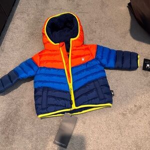 Spyder Red Blue and Yellow Puffer Jacket 12 months Baby Winter Coat NWT